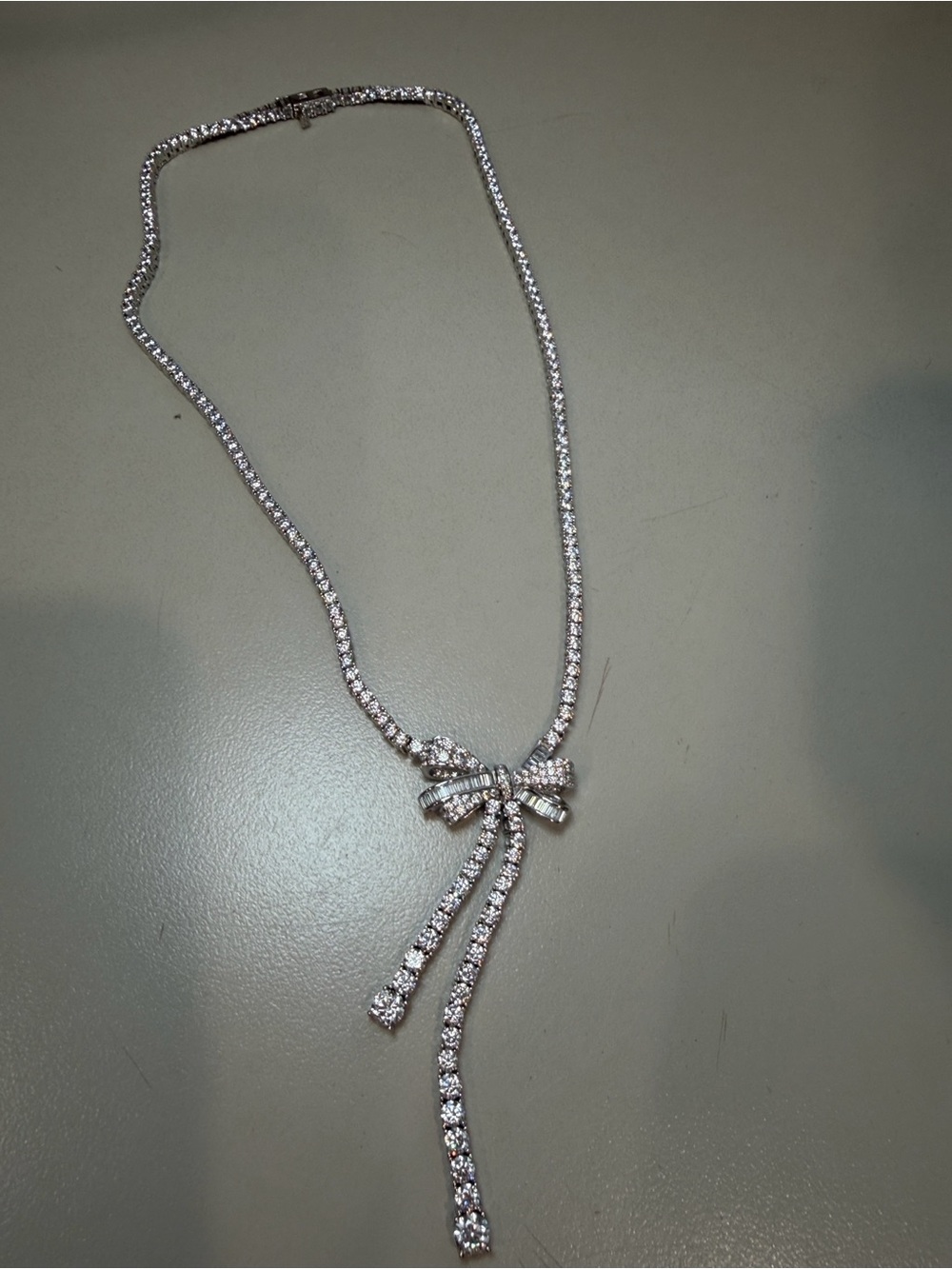 Silver moissatine diamonds Bow Lariat Necklace